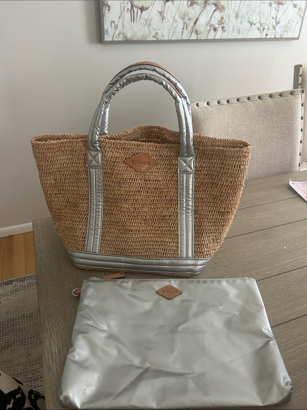 Mz Wallace Handwoven Straw Tote with Silver Trim - Beachy Women Bag